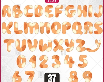 Bingo Dog Alphabet With Numbers Svg, 37 Designs Easy to use Cartoon Characters, Layered Svg by colors, Transparent Png, Cut files for Cricut