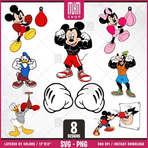 Maus und Freunde Boxen svg, 8 Designs einfach zu benutzen, Zeichentrickfiguren, Layered svg nach Farben, transparente Png, Easy cut-Dateien für Cricut.