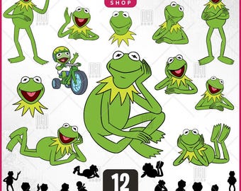 Kermit The Frog Svg Png, 12 Designs Easy to use, Cartoon Characters, Layered Svg by colors, Transparent Png, Easy cut files for Cricut.