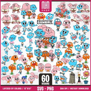 Familia de bolas de chicle Svg PNG, 60 diseños fáciles de usar, personajes de dibujos animados Cliparts, Svg en capas por colores, Png transparente, archivos de corte para Cricut.