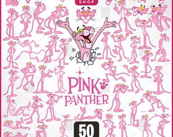 Pink Panther Svg Png, 50 Designs Easy to use, Cartoon Characters Cliparts, Layered Svg by colors, Transparent Png, Easy cut files for Cricut