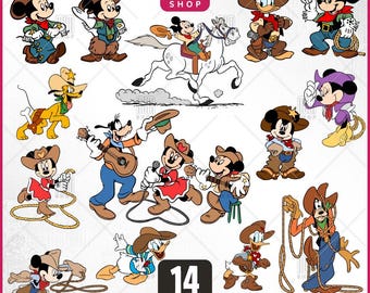 Cowboy Mouse and Friends Svg, 14 Designs Easy to use, Cartoon Characters, Layered Svg by colors, Transparent Png, Easy cut files for Cricut.