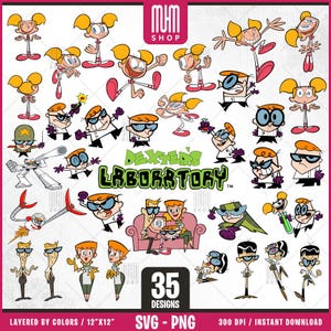 Dexter's Labolatory Svg, 35 Designs Easy to use, Cartoon Characters, Layered Svg by colors, Transparent Png, Easy cut files for Cricut.