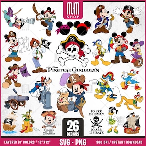 Pirate Mouse And Friends Svg, 26 Designs Easy to use, Cartoon Characters, Layered Svg by colors, Transparent Png, Easy cut files for Cricut.