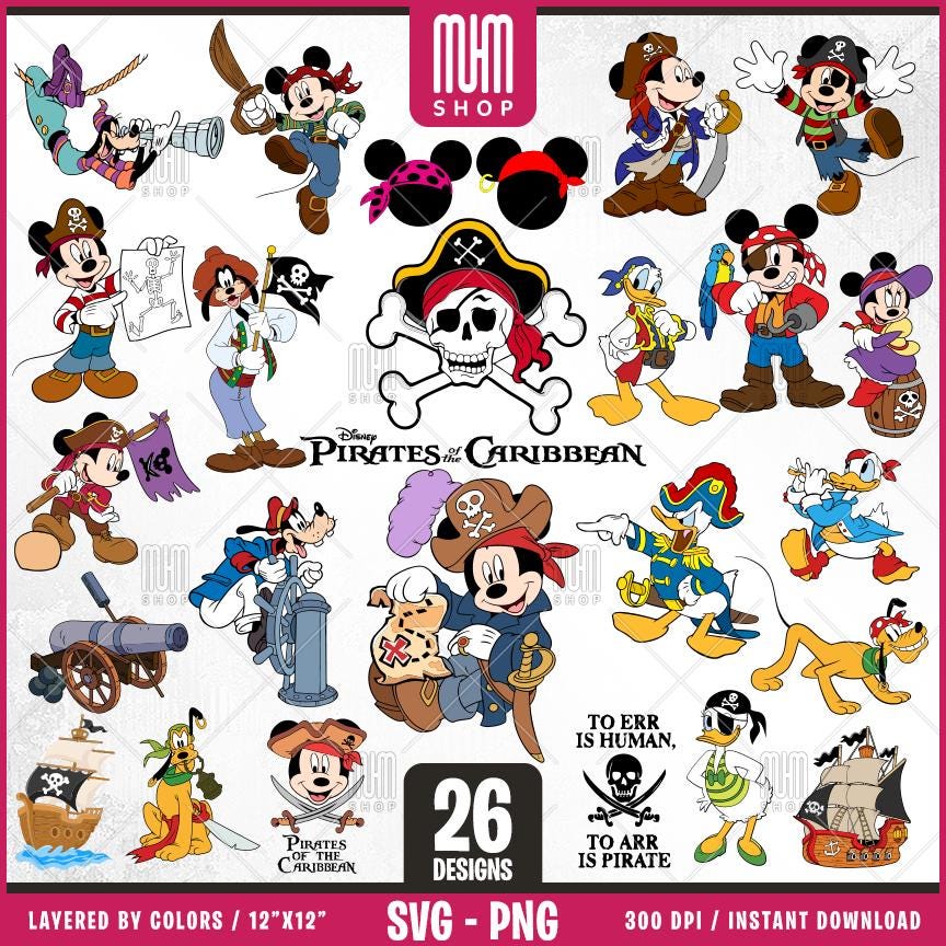 Pirate Mouse And Friends Svg, 26 Designs Easy to use, Cartoon Characters, Layered Svg by colors, Transparent Png, Easy cut files for Cricut.