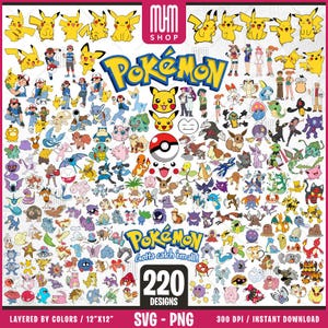 Pokemon Svg Bundle, 220 Designs Easy to use, Cartoon Characters Cliparts, Layered Svg by colors, Transparent Png, Easy cut files for Cricut.