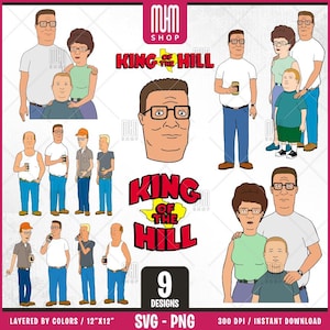 King Of The Hill Svg Png, 9 Designs Easy to use, Cartoon Characters, Layered Svg by colors, Transparent Png, Easy cut files for Cricut.