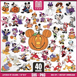 Mouse And Friends Halloween Svg Png, 40 Designs Easy to use Cartoon Characters, Layered Svg by colors, Transparent Png, Cut files for Cricut