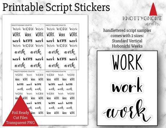 Work printable foil ready script sticker hand lettered font | Etsy