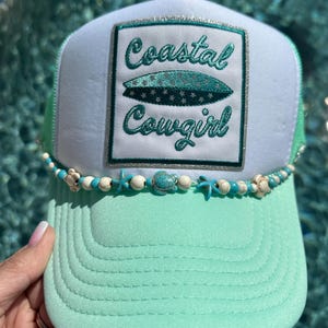 Coastal Cowgirl Otto Trucker Hat! With turtle and starfish bead hat chain.