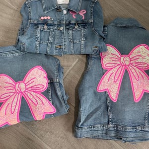 Girls' Sequin Pink Bow Denim Jacket