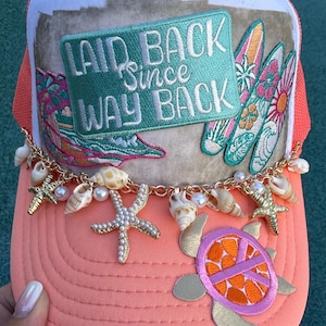 Coastal Trucker Hat with Seashell Chain, Laid Back Beach Vibes image 1