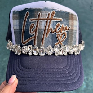 Plaid Let Them Trucker Hat. With Bling hat chain.