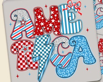 America DTF Transfer, Patriotic 4th of July Shirt Design Ready To Press, Red White Blue Stars Stripes Lightning Bolt Decal, Patriotic USA
