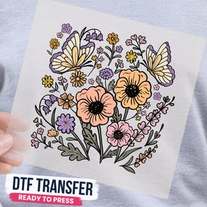 Wildflower Butterfly DTF Transfer, Ready to Press Floral Shirt Design, Nature Lover Shirt Transfer, Iron On, Heat Press