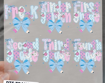 Coquette School Grade DTF Transfer, Kindergarten, First Second Third Fourth Fifth Grade Ready to Press
