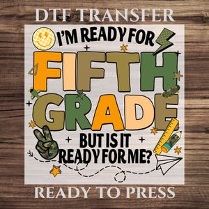 Fifth Grade Camo DTF Transfer, School Shirt Design for Boys, Peace Sign Airplane Skater Style Back to School Design Ready To Press, School