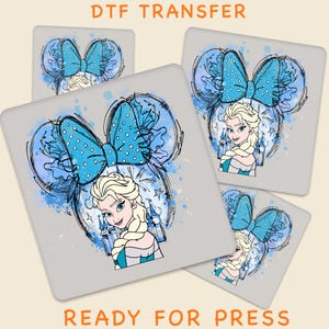 Watercolor Disney Princess DTF Transfer, Minnie Head and Disney Princess Elsa Ready For Press, Magical Fairytale Disney Princess Elsa Decal