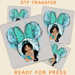 Watercolor Disney Princess Jasmine DTF Transfer, Minnie Head and Disney Princess Jasmine Ready For Press, Magical Fairytale Princess Jasmine