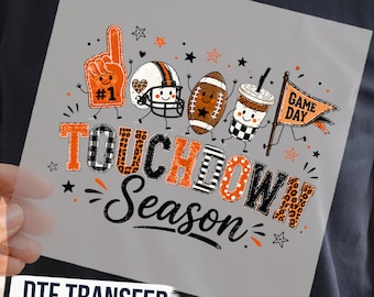 Touchdown Season Football DTF Transfer, Cute Orange Game Day Collage Ready to Press Graphic