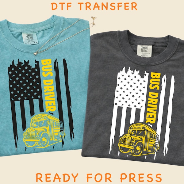 USA Flag School Bus Driver DTF Transfer, Iron On Transfer, Ready to Press