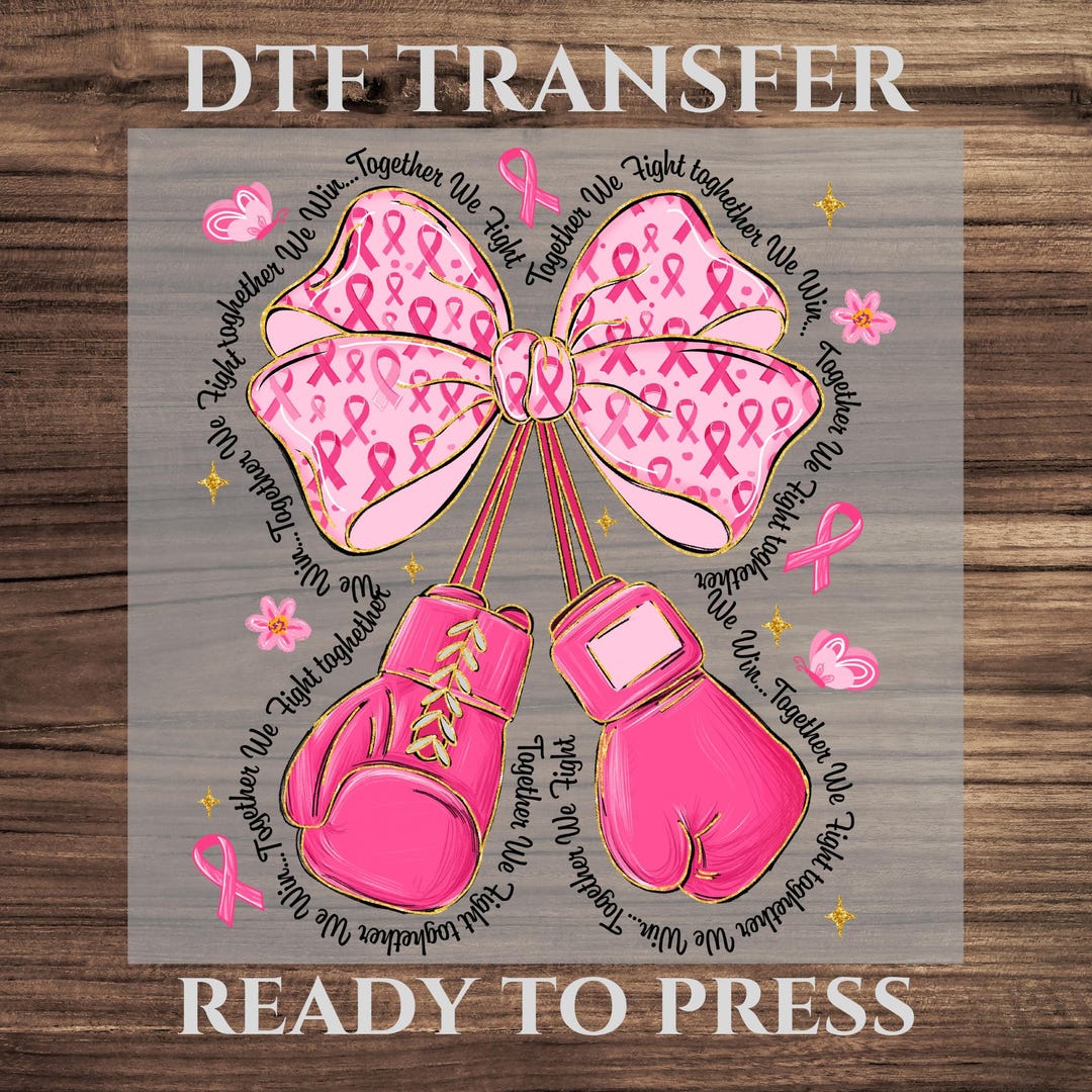 Pink Ribbon Boxing Gloves DTF Transfer, Coquette Breast Cancer ...