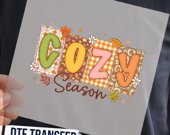 Autumn Neon Cozy Season DTF Transfer, Fall Pumpkin Spice Ready To Press, Fall Patchwork Shirt Decal, Cute Thanksgiving Iron On Transfer