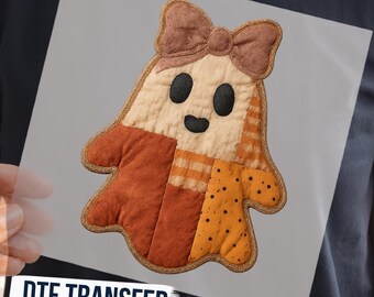 Coquette Ghost DTF Transfer: Patchwork Halloween Shirt Design