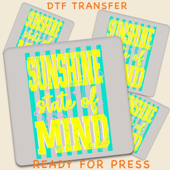 Sunshine State of Mind DTF Transfer, Neon Tropical Beach Shirt Decal (Ready to Press)