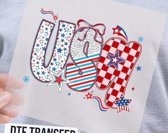 USA Patriotic DTF Transfer, 4th of July Patriotic Ready To Press, Red White Blue Stars Checkered Shirt Design, DTF Design Independence Day
