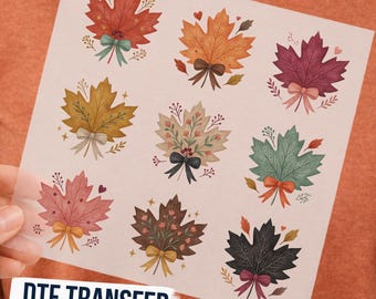 Watercolor Maple Leaf Bow DTF Transfer, Cozy Autumn Floral Collection Ready to Press Graphic