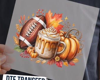 Fall Football Pumpkin Spice DTF Transfer, Autumn Coffee Game Day Ready to Press Graphic