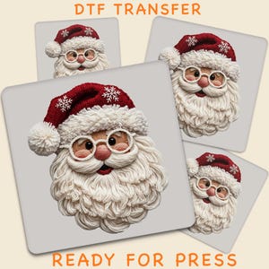 Transfert Père Noël au crochet DTF : conception de chemise de Noël prête à être pressée
