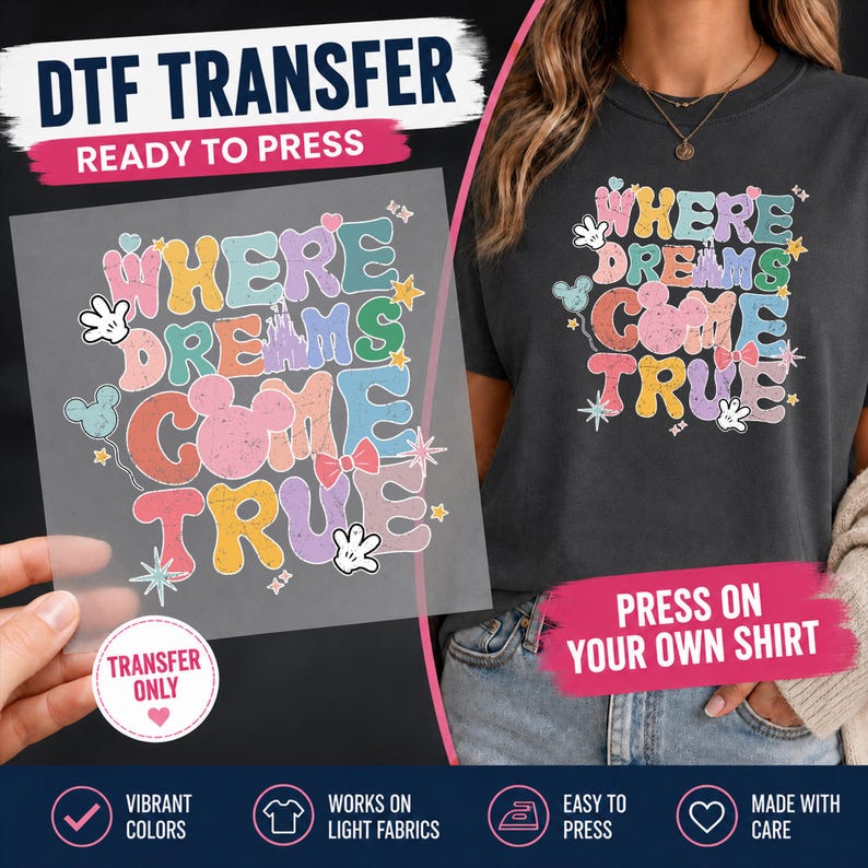 Retro Disney DTF Transfer, Where Dreams Come True Disney Shirt Print, Disney Magical Kingdom Ready To Press, Disney Tee DTF image 2