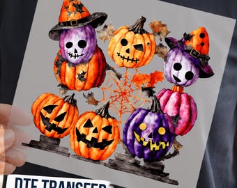 Stacked Pumpkin DTF Transfer, Cute Halloween Pumpkins Ready To Press, Funny Jack O Lantern Faces Shirt Decal, Witchy Halloween DTF Design