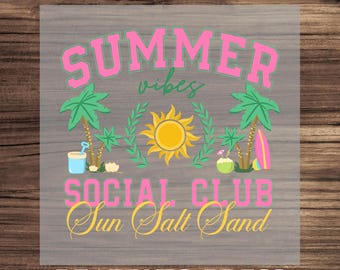 Summer Vibes Social Club DTF Transfer, Sun Salt Sand Beach Design Ready To Press, Summer Beach Shirt Design Heat Transfer, Summer Vibes DTF