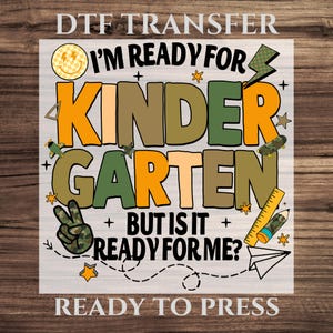 Kindergarten Camouflage DTF Transfer, Camo Back to School Shirt Design for Boys, Peace Sign Ruler and Pencil Military Style Ready To Press