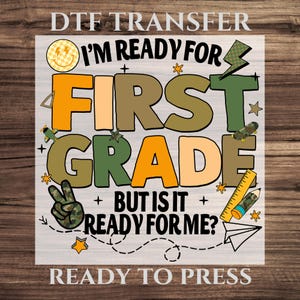 First Grade Camo DTF Transfer, Cool Back to School Shirt for Boys, Peace Sign Military Style Design Ready To Press, First Day of School DTF