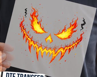 Flaming Jack O Lantern Face DTF Transfer, Scary Halloween Horror Ready to Press Graphic