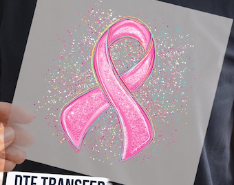 Breast Cancer Awareness DTF Transfer, Breast Cancer Design with Pink Glitter Effect, Support Hope Fight Cure Shirt Design Ready To Press