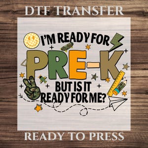 Pre-K Camouflage DTF Transfer, Cool Preschool Back to School Design for Boys, Peace Sign Camo Ready To Press, Military Style Kids Shirt Idea