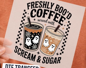 Hallowen Coffee DTF Transfer, Freshly Boo’d Coffee Ready To Press, Cute Ghost Halloween Coffee Mug Iron On Transfer, Spooky Fall Decal