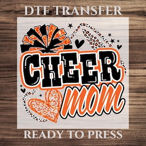 Cheer Mom DTF Transfer, Glitter Effect Leopard Print Cheerleading Mom Design Ready To Press, Sports Mom Design Decal, Mom Sweatshirt Prints