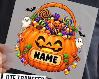 Personalized Halloween Pumpkin DTF Transfer, Trick or Treat Tote Bag, Ready to Press Design