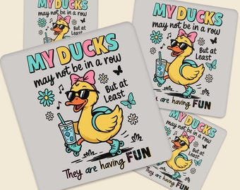 Funny Duck Teacher DTF Transfer, My Ducks Not in a Row But Having Fun Design Ready To Press, Cute Retro Roller Skating Shirt Print, Teacher
