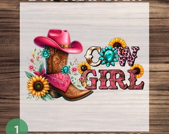Cowgirl Boots And Hats Design For DTF Transfer, Just A Small Town Girl Western Print, Giddy Up Cowgirl Print, Pink Cowgirl Boots, Cowgirl