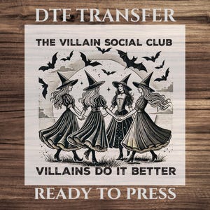 Villain Social Club DTF Transfer, Gothic Witch Circle Halloween Design Ready To Press, Dark Feminine Halloween Witches Shirt Decal, Villain
