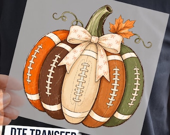 Football Pumpkin DTF Transfer, Coquette Bow Autumn Fall Game Day Ready to Press Graphic