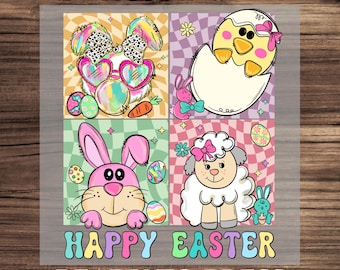 Easter DTF Transfer, Cute Bunny Chick and Lamb Shirt Design Ready To Press, Patchwork Easter Animals Gang Sheet, Pastel Spring Shirt Print