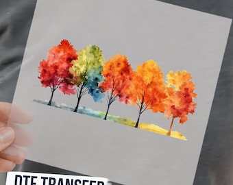 Watercolor Autumn Trees DTF Transfer, Colorful Fall Landscape Scenic Nature Ready to Press Graphic